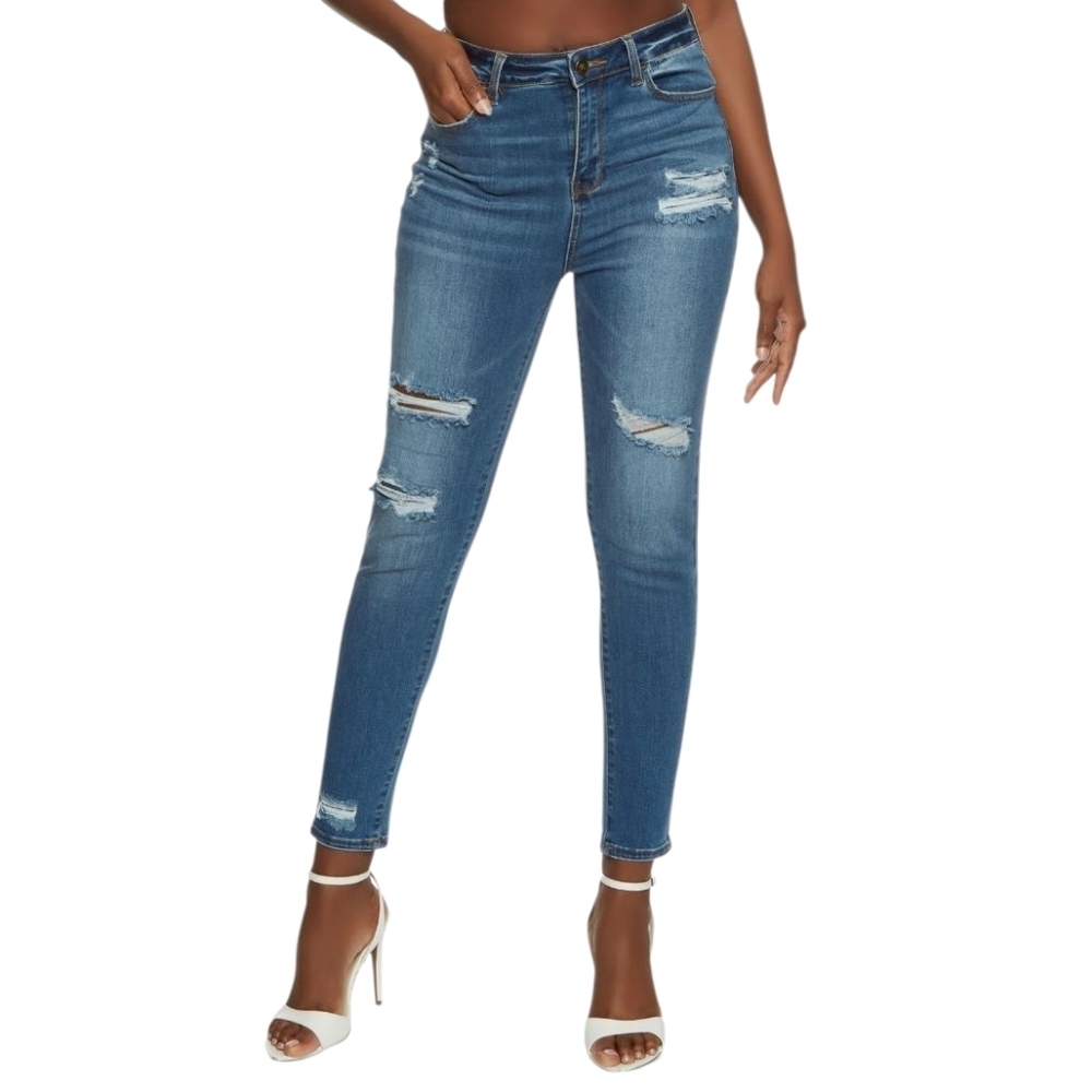 Wax Collection Ripped Skinny Ankle Crop Jeans Pants